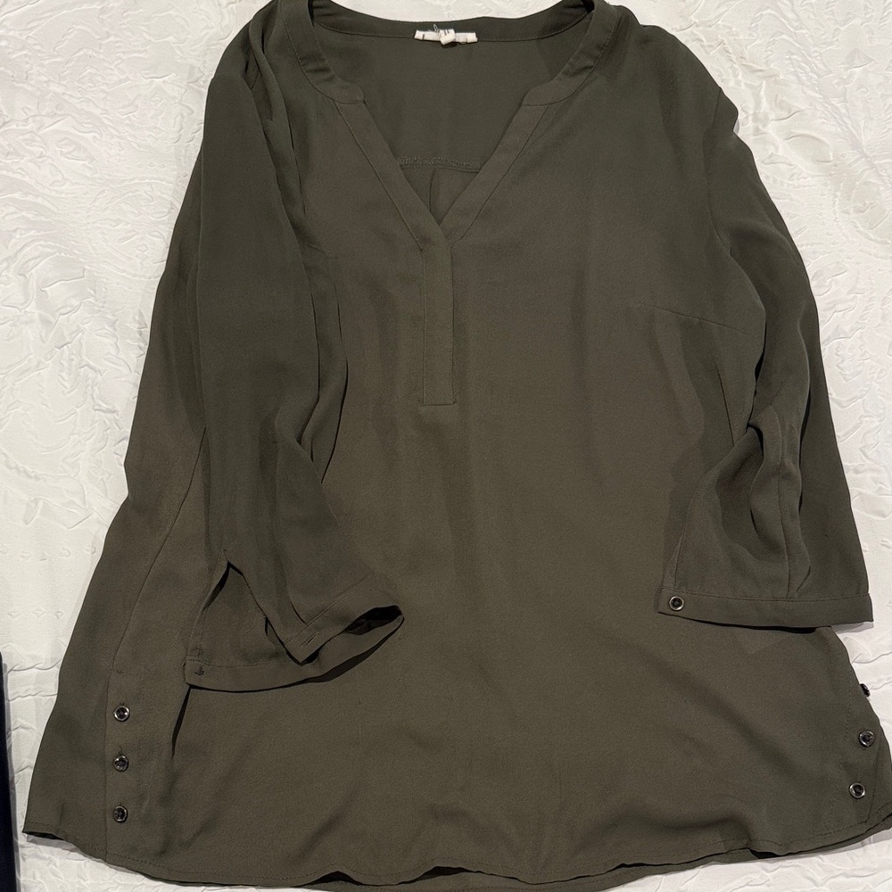 Maurices Dark Olive Blouse with Button Accents